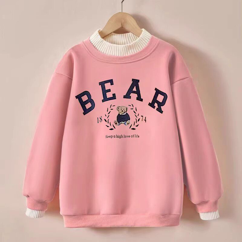 女童纯棉卫衣宽松一体绒秋冬季新款假两件长袖加绒加厚中大童上衣