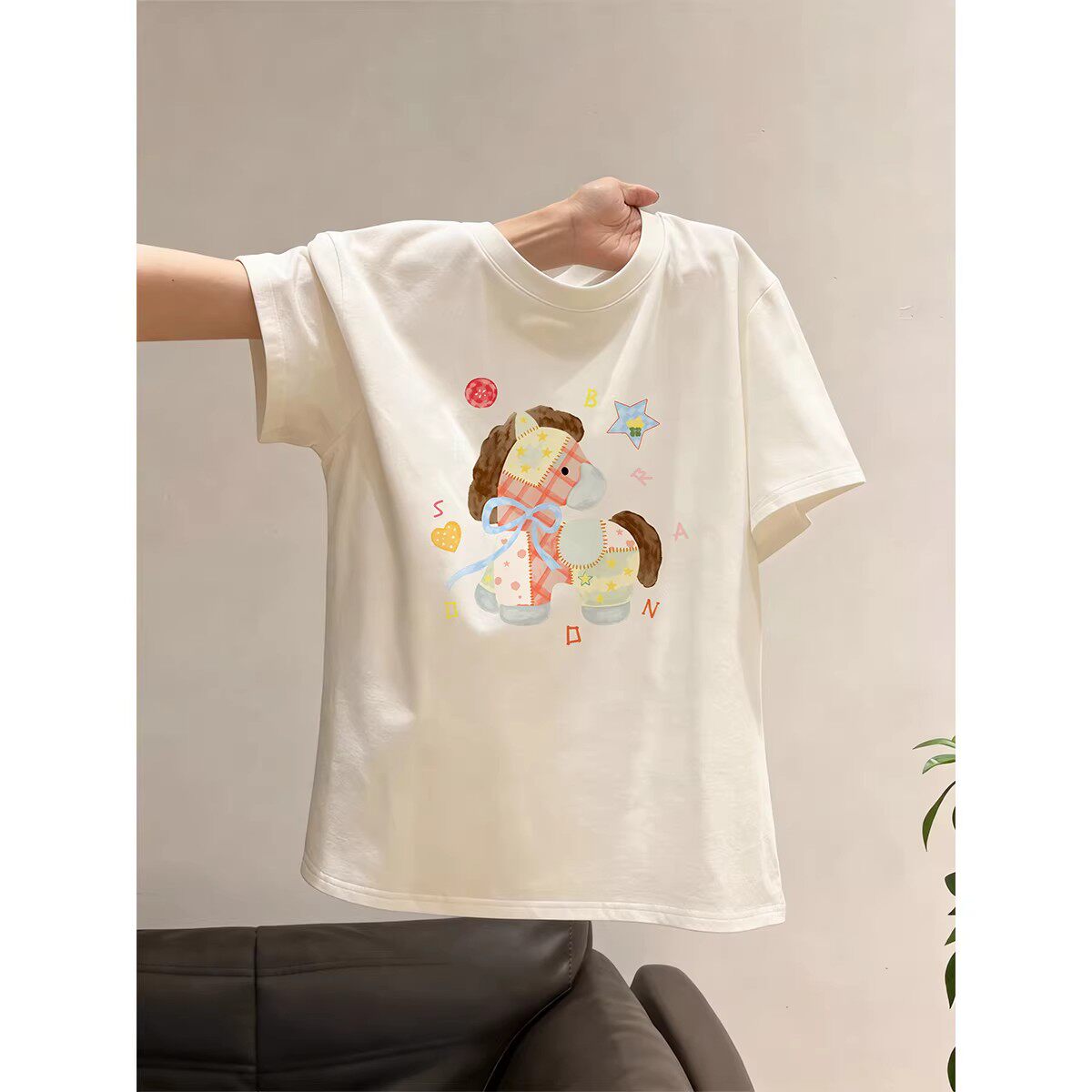女童t恤2026夏季新款儿童卡通小马宽松纯棉短袖T恤中大童休闲上衣