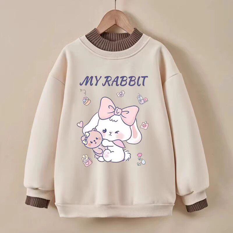 女童新款纯棉假两件宽松卫衣一体绒中大童长袖秋冬季加绒加厚上衣