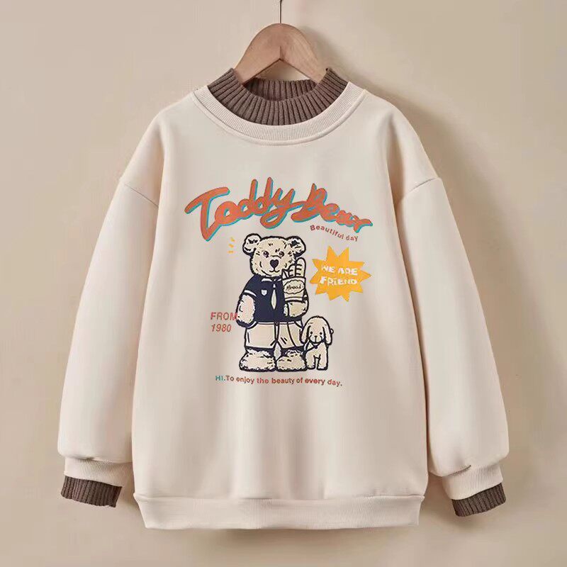 女童纯棉卫衣假两件宽松一体绒长袖秋冬季新款加绒加厚中大童上衣