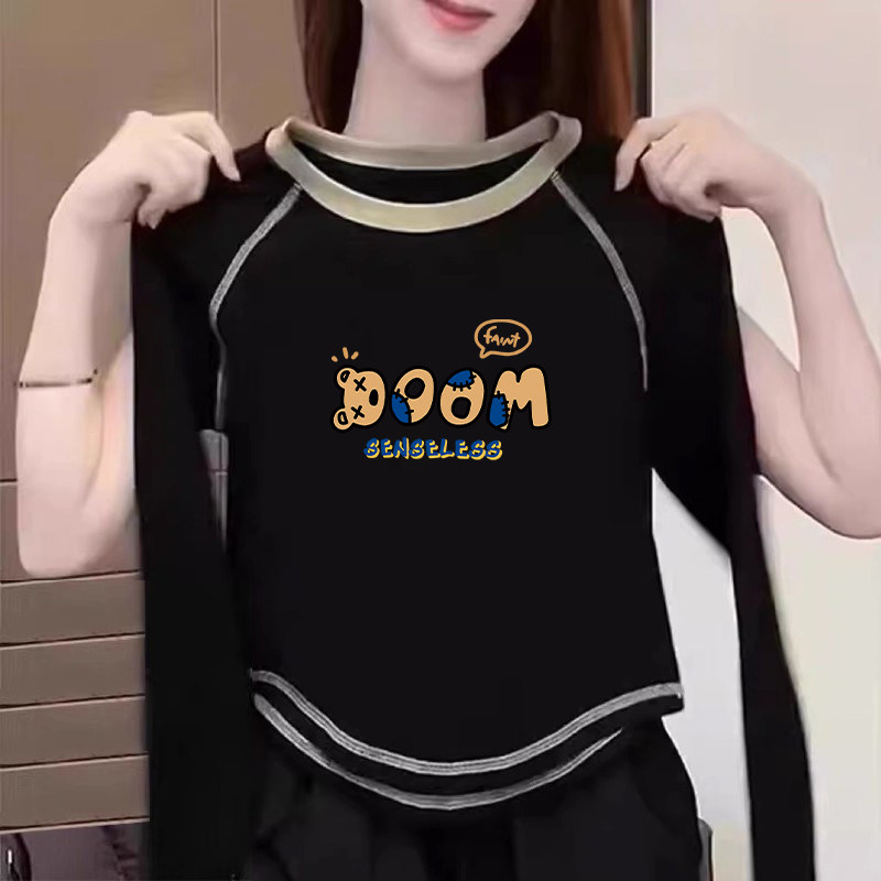 女童上衣纯棉2026年新款儿童春秋撞色打底衫时尚修身洋气长袖t恤