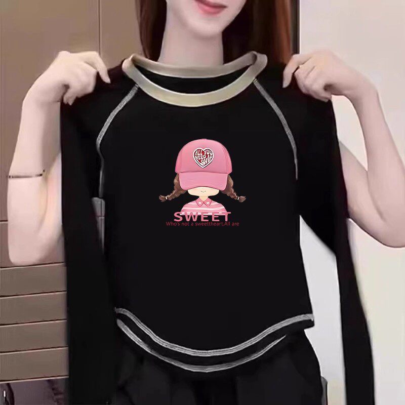 女童打底衫2025新款春秋季T恤韩版修身纯棉百搭儿童插肩长袖上衣