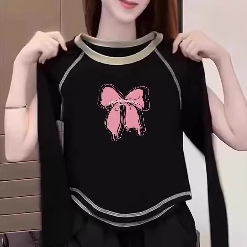 女童2026春秋新款修身打底衫字母双面绒上衣韩版纯棉长袖T恤儿童