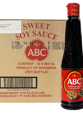 印尼进口ABC甜酱油整箱600ml*12瓶 酿造酱油  烹饪凉拌炒菜调味汁