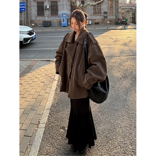 巨好看的早秋工装外套女2026新款韩系宽松慵懒松弛感chic麂皮风衣