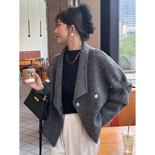 赫本风双面羊绒大衣女2026新款小个子短款秋冬季高级感羊毛呢外套