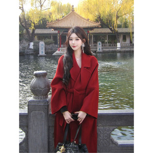 红色双面羊毛大衣女2026新款秋冬季中长款高级感气质羊毛呢子外套