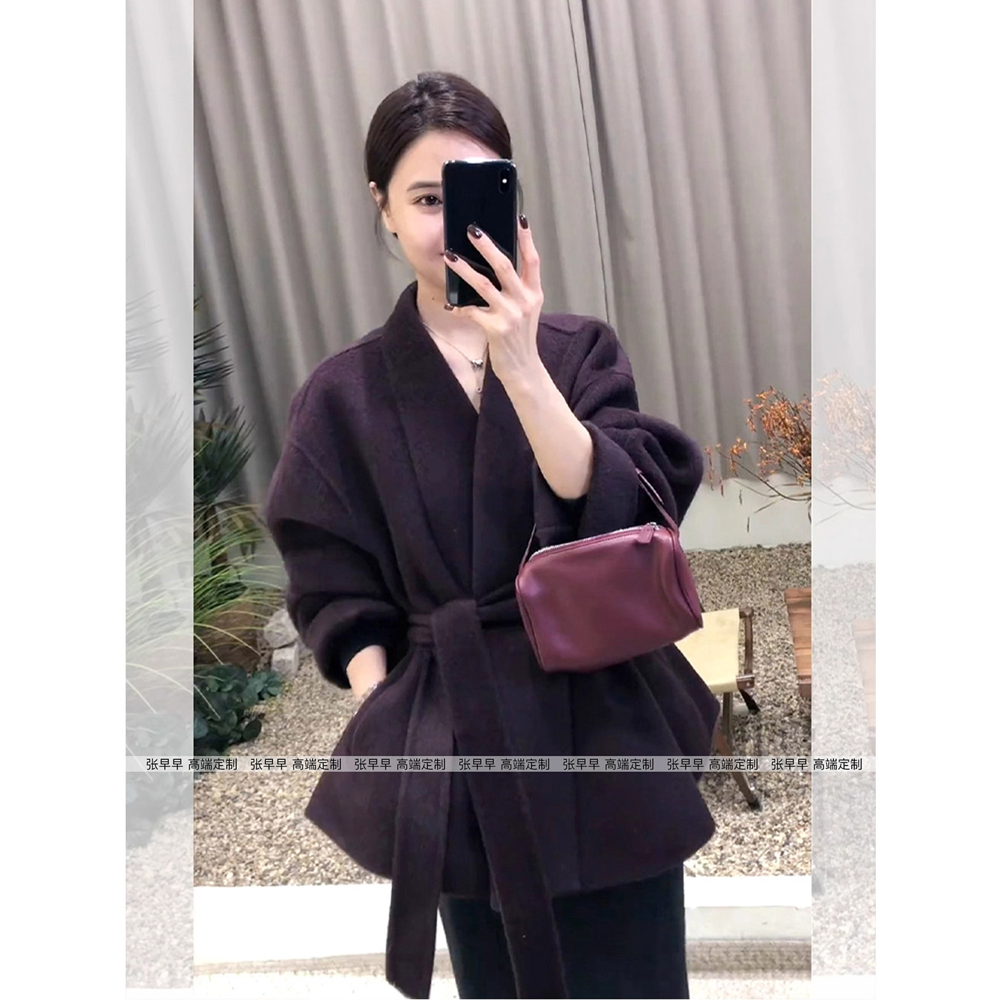 紫色双面羊毛大衣女款2026新款秋冬季高级感小个子短款羊毛呢外套