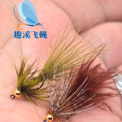 铜头小号武力八哥 Woolybugger 飞钓饰带鹳毛版手工绑制有刺鳟鱼