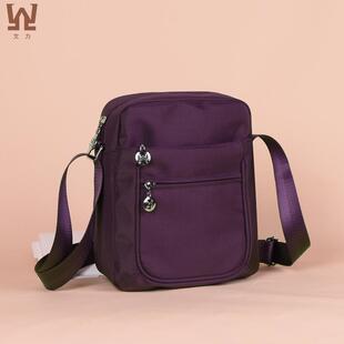 经典 斜挎包中老年人士男女牛津尼龙帆布小单肩斜跨休闲黑色包 竖款