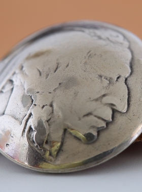 手工银钎焊财布扣印第安人野牛5美分硬币扣 Goro's风格美元钱币扣