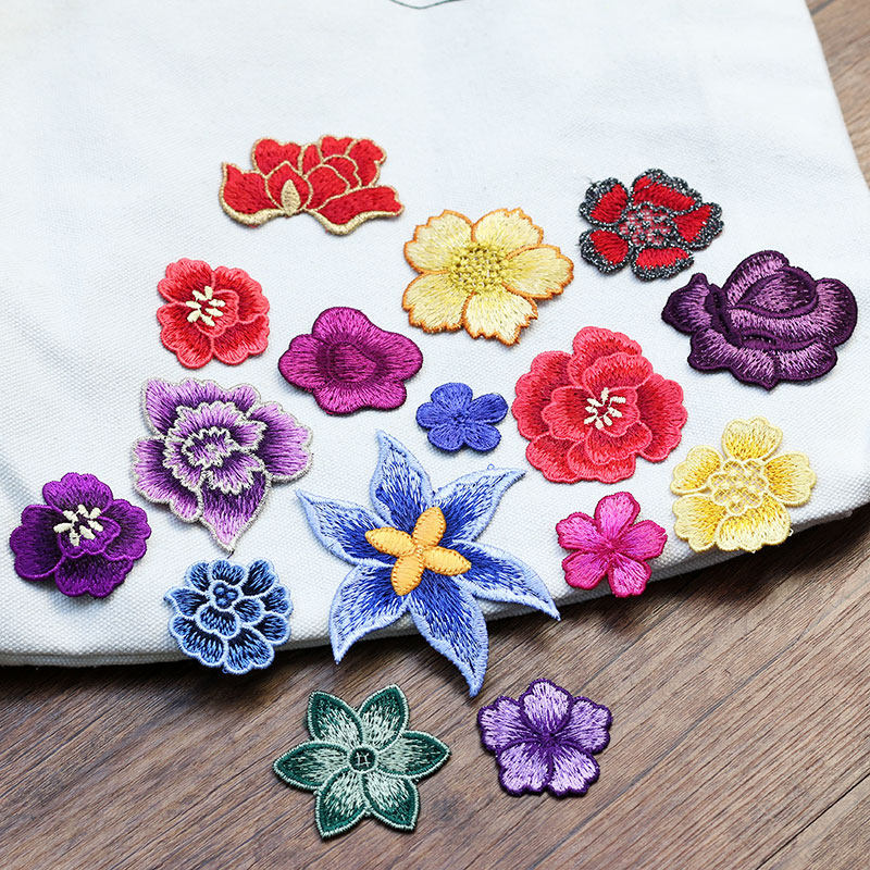 彩色蕾丝花布贴修补小补丁重工刺绣diy点缀衣服装饰花贴需手缝