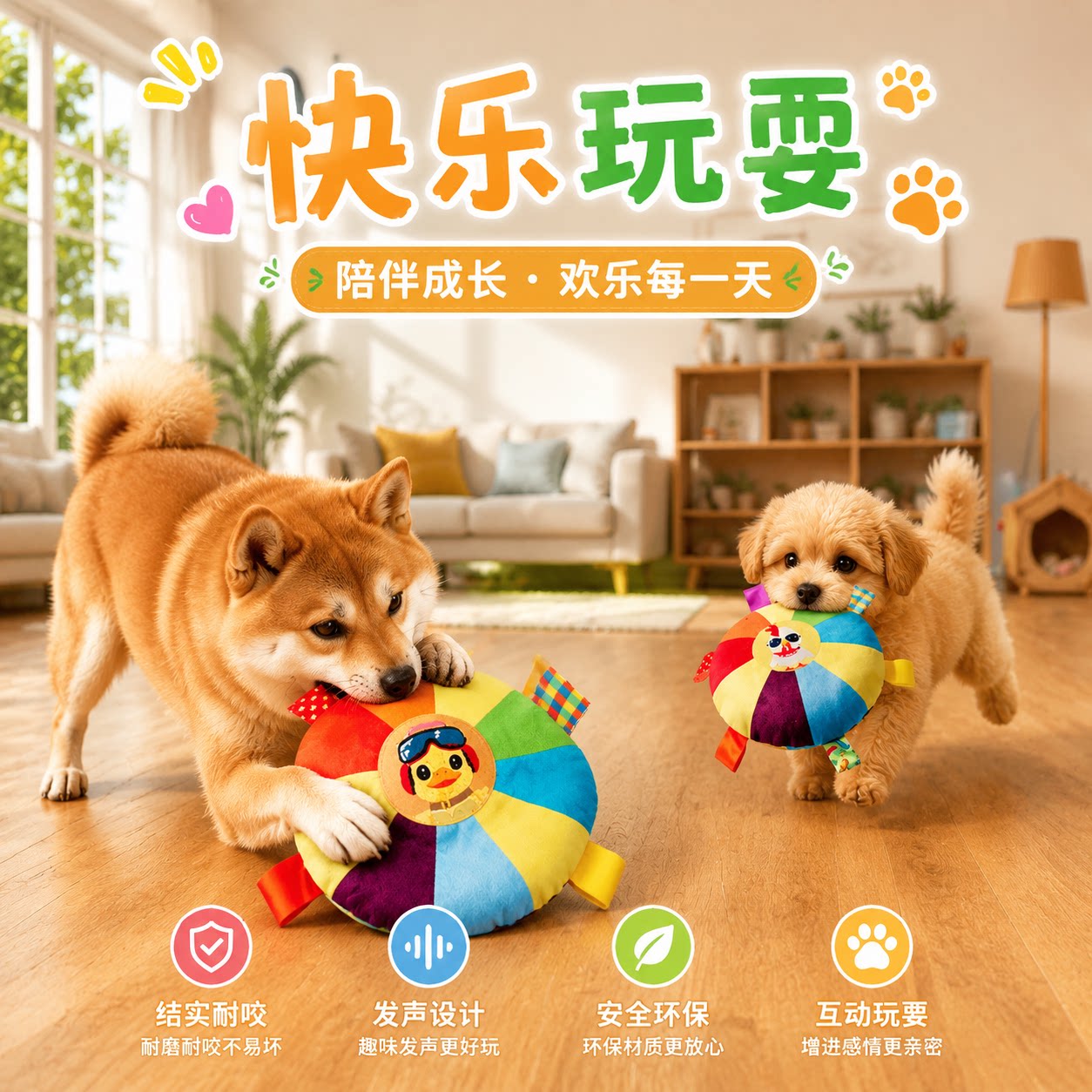 狗狗绒毛发声飞盘玩具互动自嗨解闷神器磨牙耐咬消耗体力宠物训练