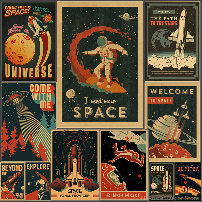 Space Travel Poster Explore Planet Vintage Home Room Decor