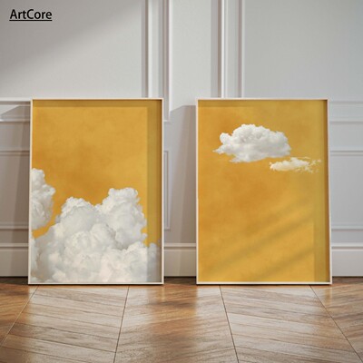 2pcs/set Yellow Cloud Mustard Cloud Sky Print Poster Modern