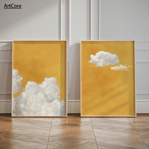 2pcs/set Yellow Cloud Mustard Cloud Sky Print Poster Modern