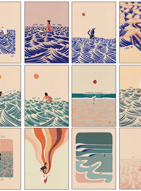 Nordic Minimalistic Art Surfing Paddling Swimming Sea Poster