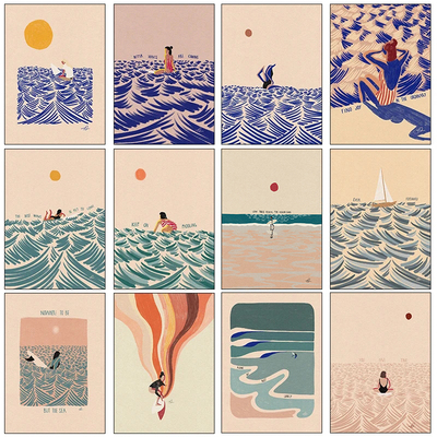 Nordic Minimalistic Art Surfing Paddling Swimming Sea Poster
