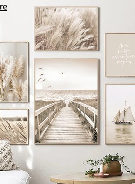 Beige Flower Grass Scenery Wall Art Pictures Canvas Painting