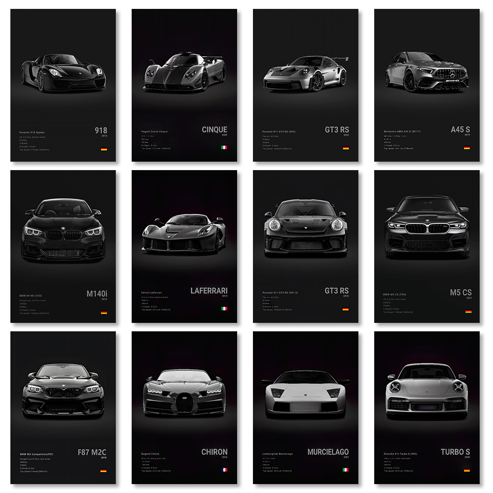 Famous Cars M5 918 GT3 Canvas Wall Art Print Poster G63 STO