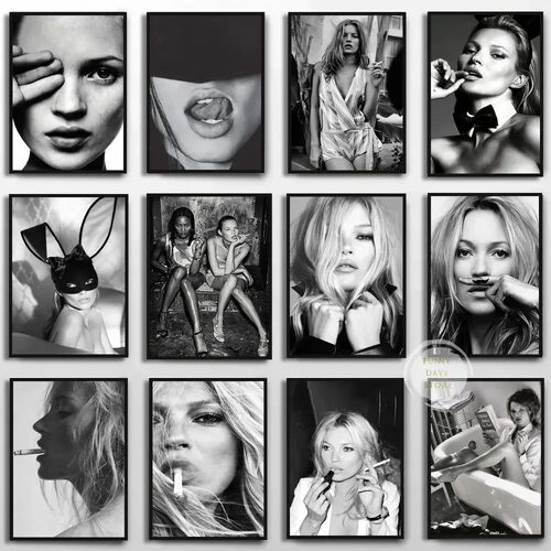 Vintage Sexy Supermodel Kate Moss Poster Smoking Painting