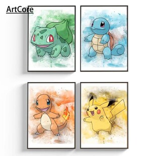 Anime Pokemon Canvas Painting Bulbasaur Charmander Squirtle