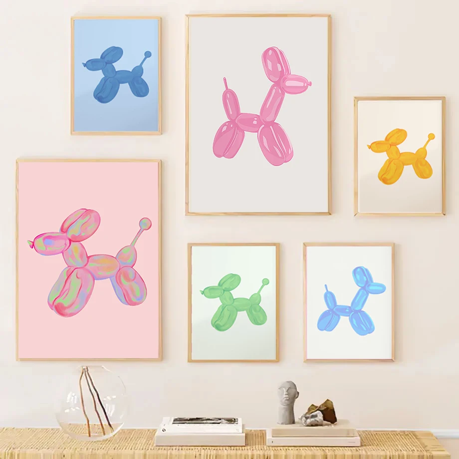 Pink Balloon Dog Wall Art Posters Preppy Bedroom Decor Teens