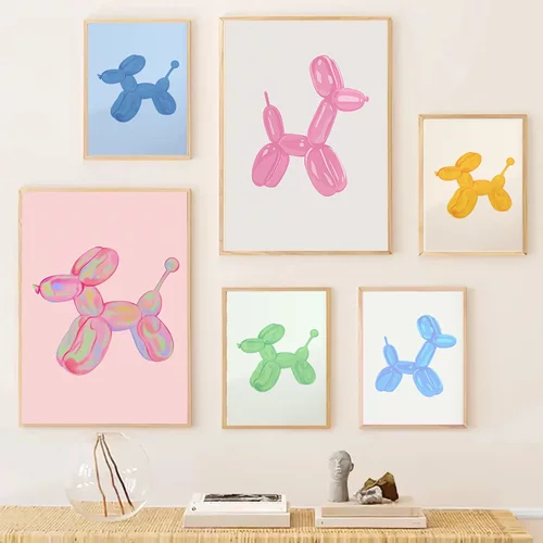 Pink Balloon Dog Wall Art Posters Preppy Bedroom Decor Teens