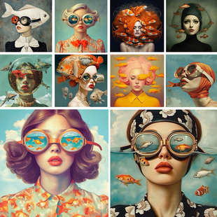 Surrealism Woman Portrait Paint Wall Art Wonderful Fantasy