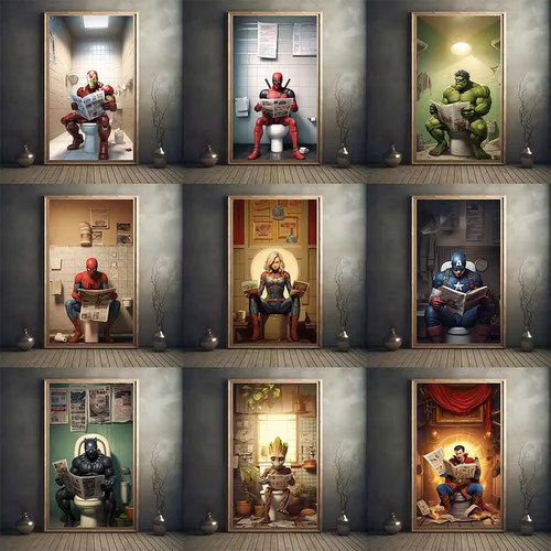 Marvel Funny Superhero Toilet Reading Newspaper Poster