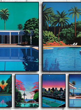 Hiroshi Nagai Japan Pool Palm Sunset Purple Posters Prints