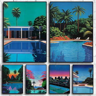 Hiroshi Nagai Japan Pool Palm Sunset Purple Posters Prints