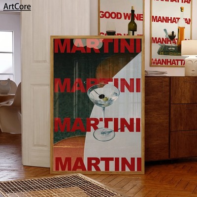 Modern Retro Martini Cocktail Alcohol Minimalist Art Posters