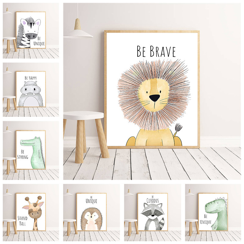 Nursery Animal Decoration Art Poster Lion Dinosaur Paintings