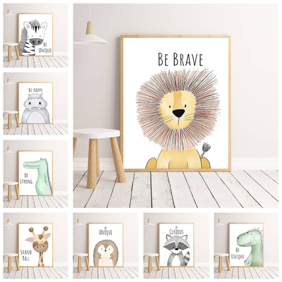 Nursery Animal Decoration Art Poster Lion Dinosaur Paintings