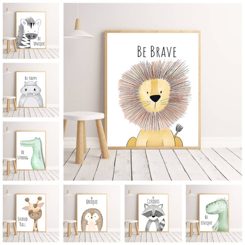Nursery Animal Decoration Art Poster Lion Dinosaur Paintings