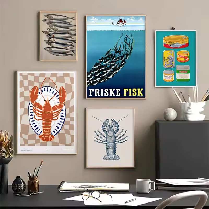 Colourful Sardine Lobster Fish Marine Animal Poster Wall Art