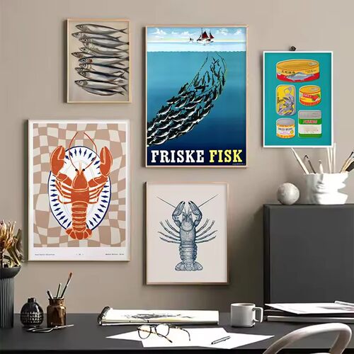 Colourful Sardine Lobster Fish Marine Animal Poster Wall Art