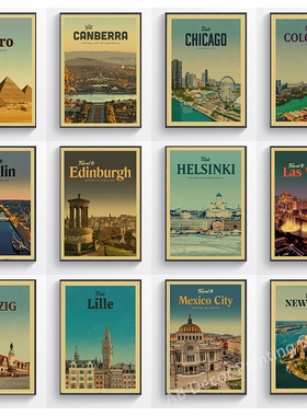 World Travel City Poster Chicago/Las Vegas/Cairo Wall Paint