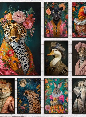 Maximalist Eclectic Fashionista Animal Portrait  Leopard