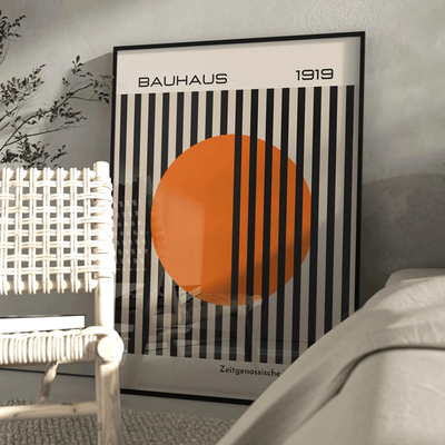 Modern Bauhaus 1919 Bright Orange Toned Wall Art Posters