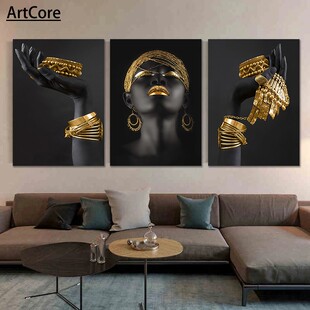 African Woman Wall Art Posters  Big Black Woman Gold Jewelry