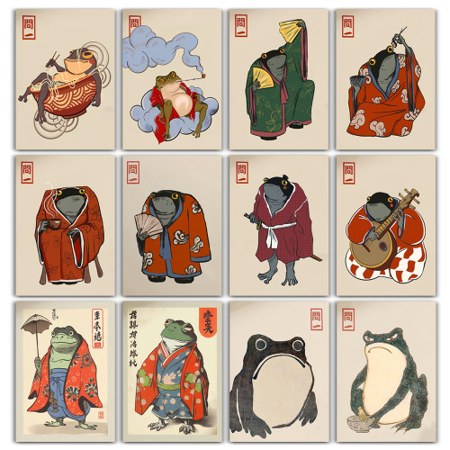 Japanese Frog Poster Funny Frogs Aesthetic Prints Animal