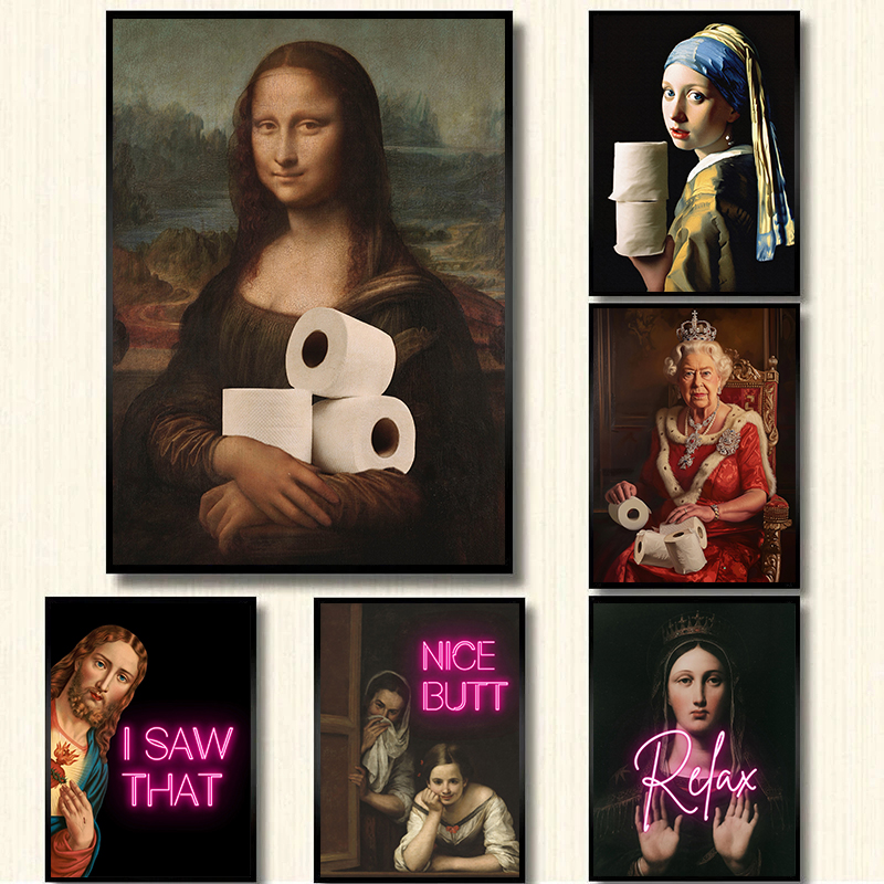 Toilet Sign Renaissance Artwork Portrait Mona Lisa Poster