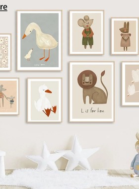 Rabbit Bird Geese Leopard Dog Canvas Painting Nordic Posters