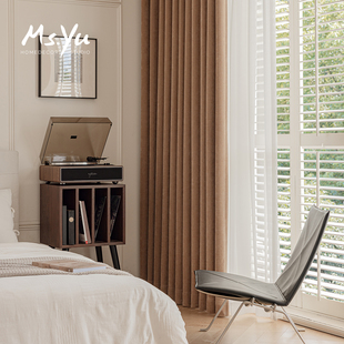 2025新款法式奶油色雪尼尔日式高级感客厅落地窗格恩窗帘喻小姐