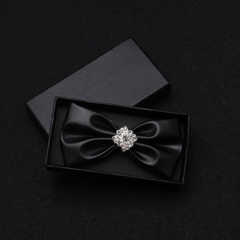 新款pu皮煲呔拍照摄影镶钻领结