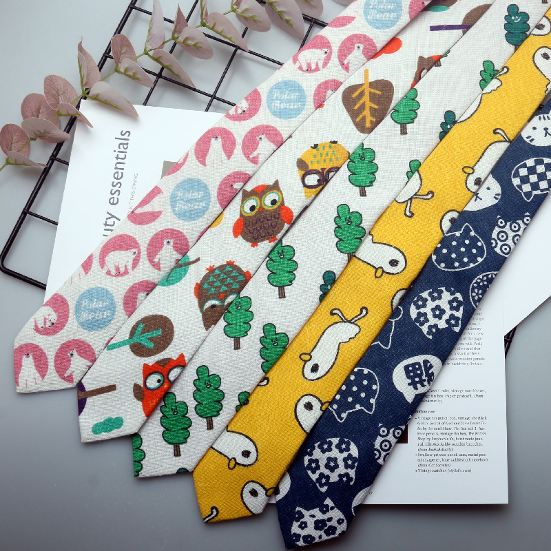 领带男士女生可爱休闲百搭配卡通动物图案韩版时尚手打棉麻新款