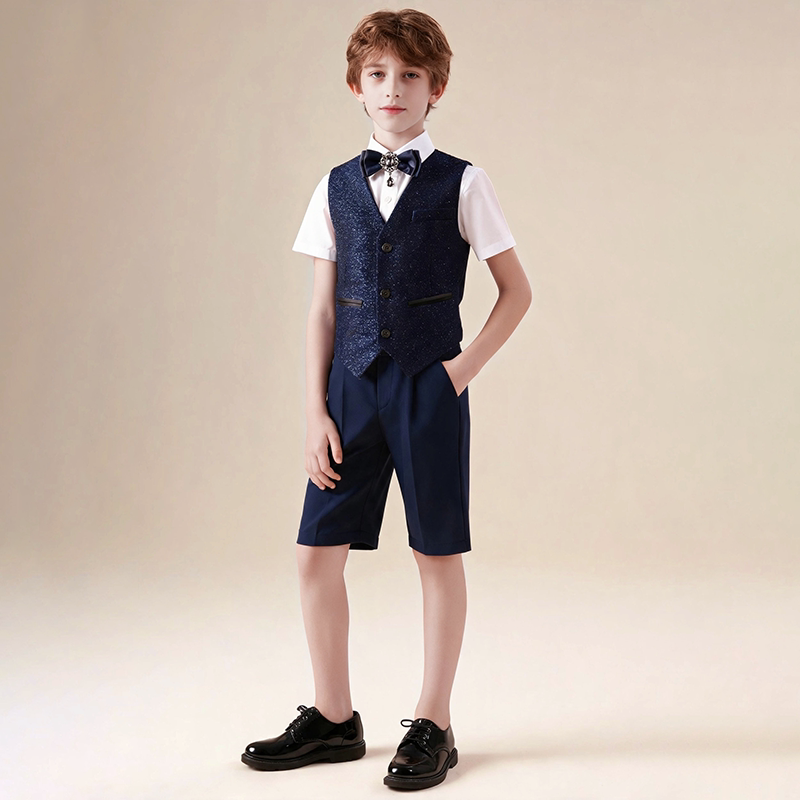 男童夏季深蓝演出礼服马甲套装