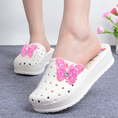 松糕厚底增高平跟软底一字凉拖防滑沙滩鞋 包头拖鞋 女夏家居洞洞鞋